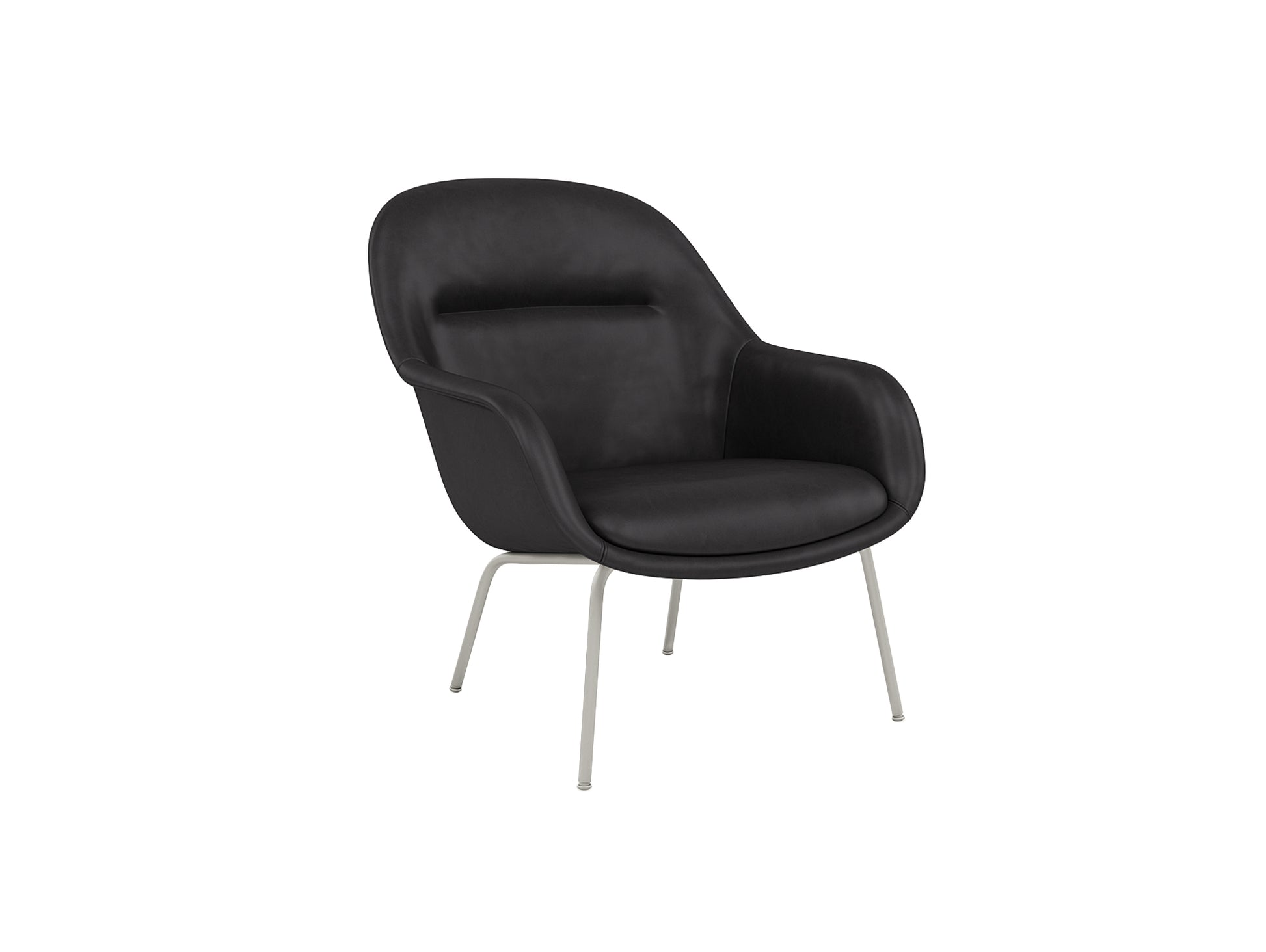 Fiber Lounge Armchair - Tube Base by Muuto / Black Silk Leather  / Grey Base