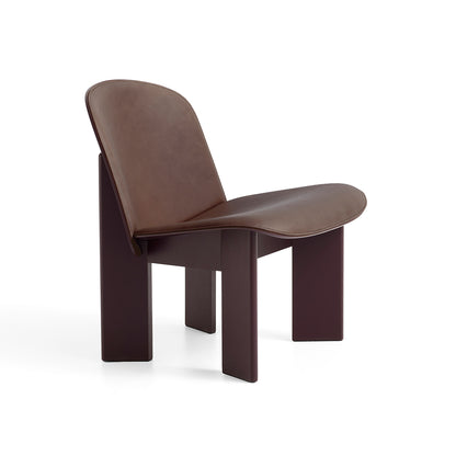 Chisel Lounge Chair (Front Upholstery) by HAY - Dark Bordeaux Lacquered Beech / Dark Brown Sense Leather