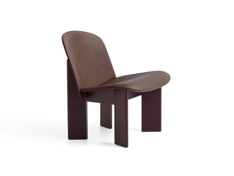 Chisel Lounge Chair (Front Upholstery) by HAY - Dark Bordeaux Lacquered Beech / Dark Brown Sense Leather