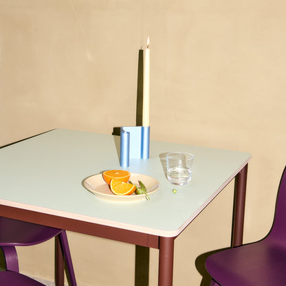 Base Table by Muuto - 70x70 / Light Green Laminate / Plywood Top with Brown Red Legs