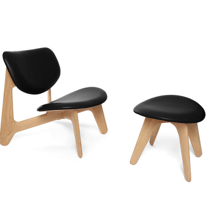 Slab Lounge Chair by Tom Dixon - Natural Oak / Black Leather