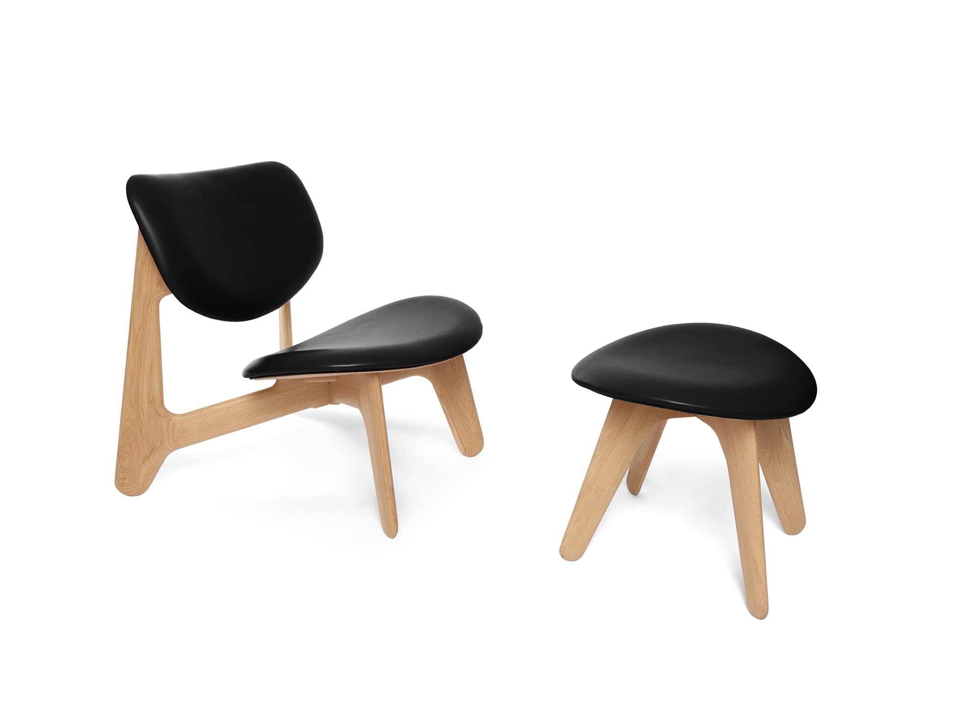 Slab Lounge Chair by Tom Dixon - Natural Oak / Black Leather