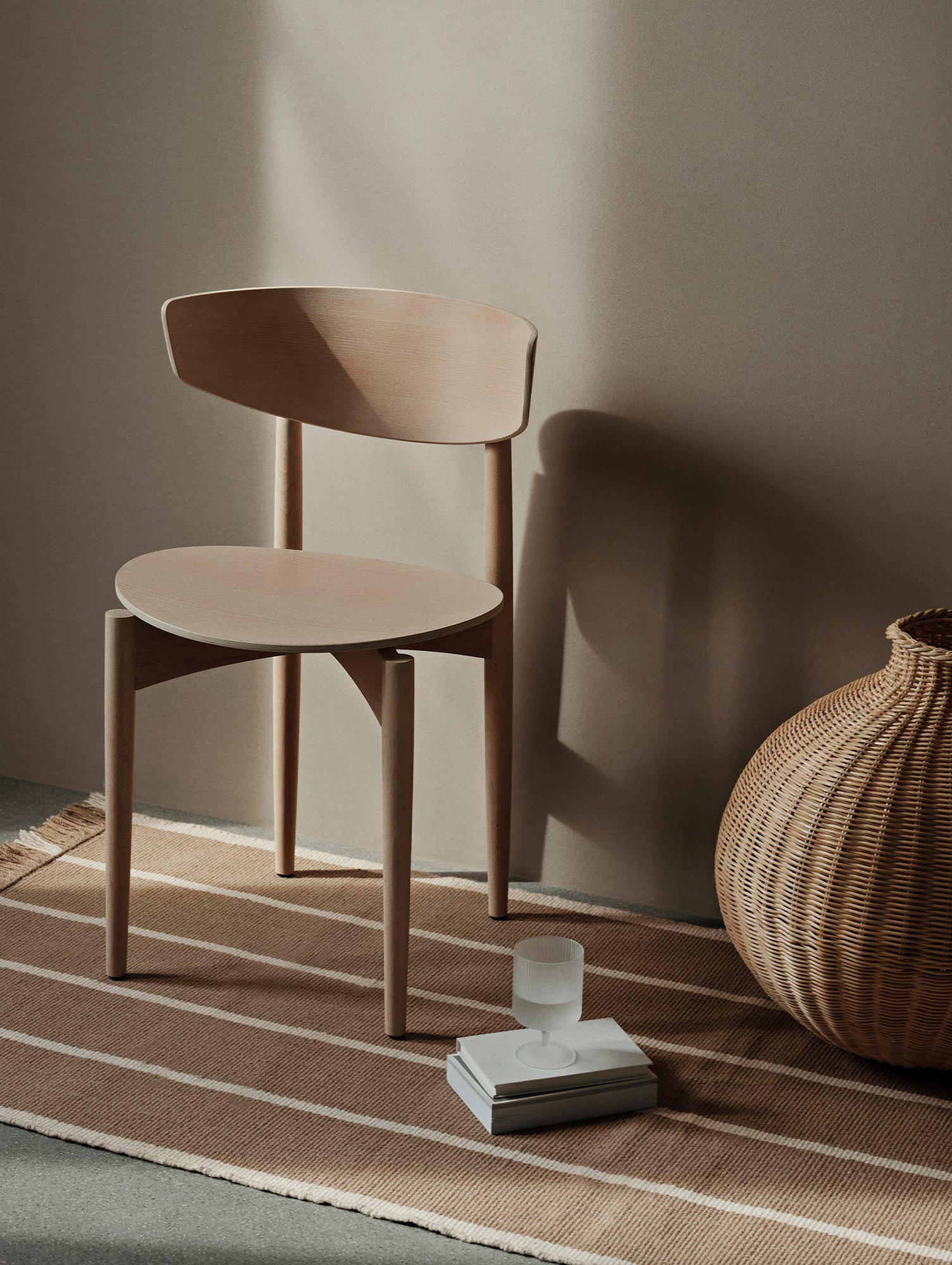 Herman Dining Chair with Wood Base by Ferm Living - White Oiled Beech Veneer Seat / Solid White Oiled Beech Frame