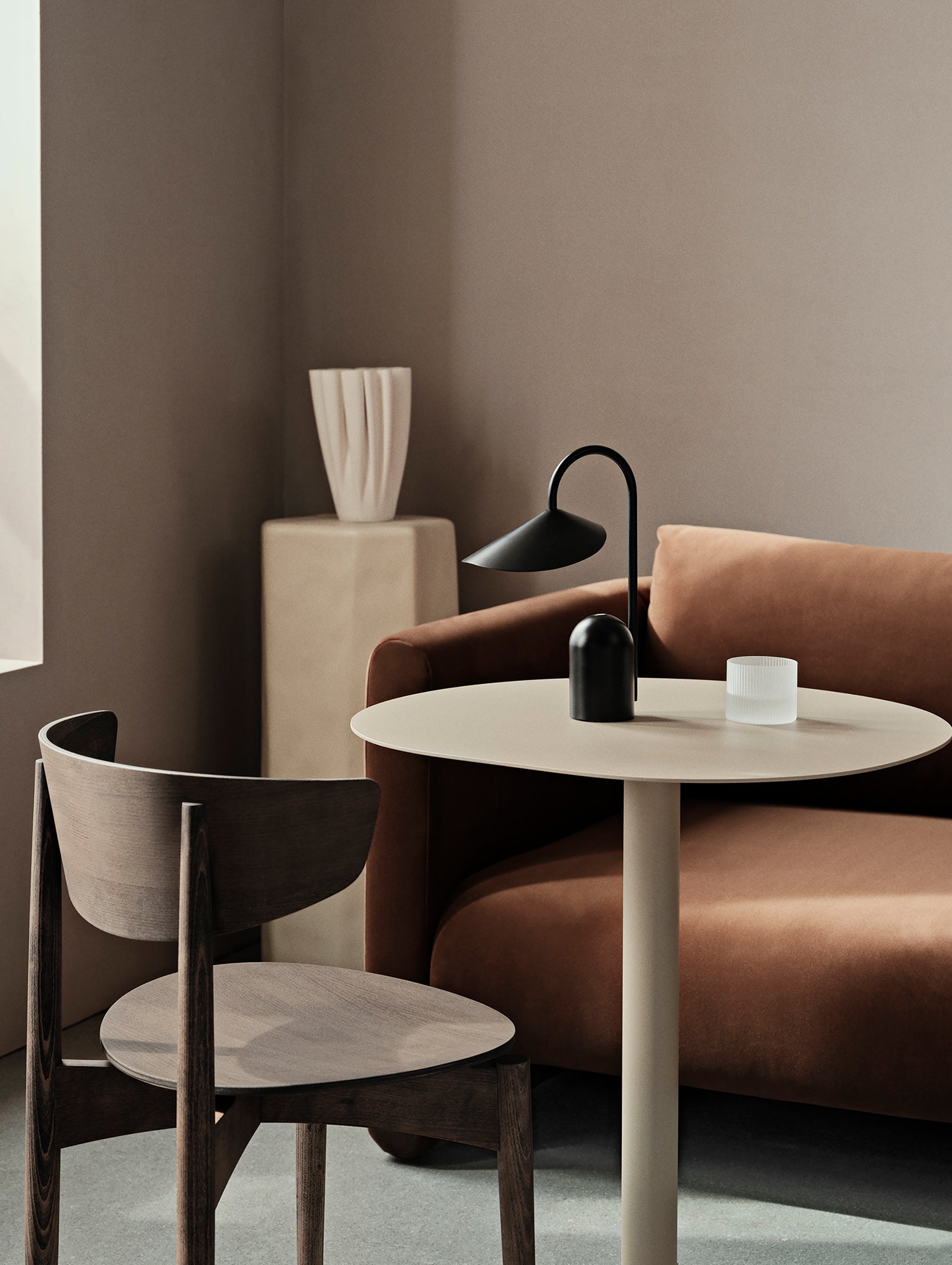 Herman Dining Chair with Wood Base by Ferm Living - Dark Stained Beech Veneer Seat / Solid Dark Stained Beech Frame