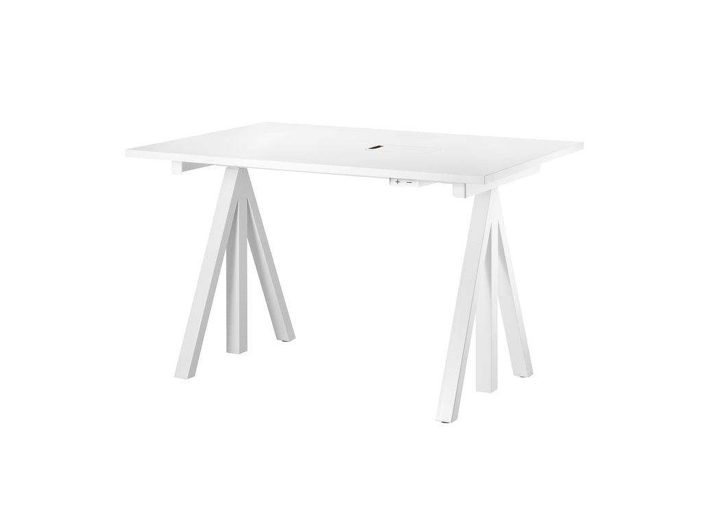 Height Adjustable Work Desk by String - 120 x 78 cm / White Steel Base / White Laminated MDF Desktop
