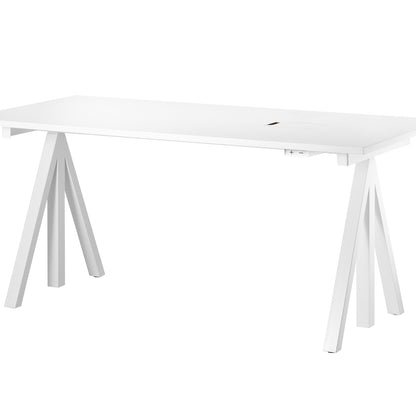 Height Adjustable Work Desk by String - 160 x 78 cm / White Steel Base / White Laminated MDF Desktop