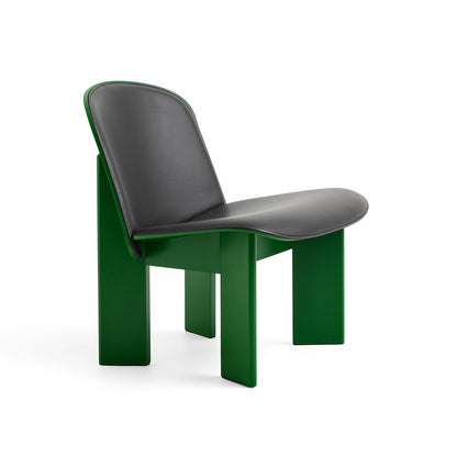 Chisel Lounge Chair (Front Upholstery) by HAY - Lush Green Lacquered Beech / Black Sense Leather