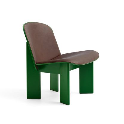 Chisel Lounge Chair (Front Upholstery) by HAY - Lush Green Lacquered Beech / Dark Brown Sense Leather