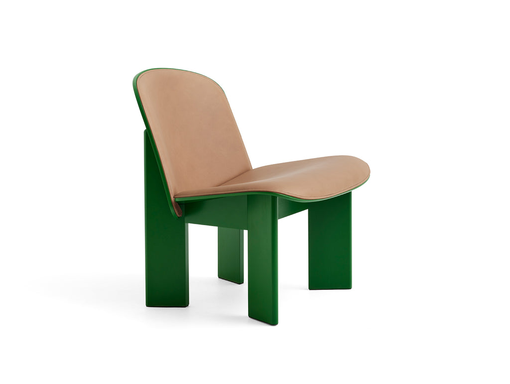 Chisel Lounge Chair (Front Upholstery) by HAY - Lush Green Lacquered Beech / Nougat Sense Leather