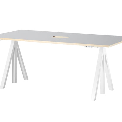 Height Adjustable Work Desk by String - 180 x 90 cm / White Steel Base / Light Grey Linoleum MDF Desktop