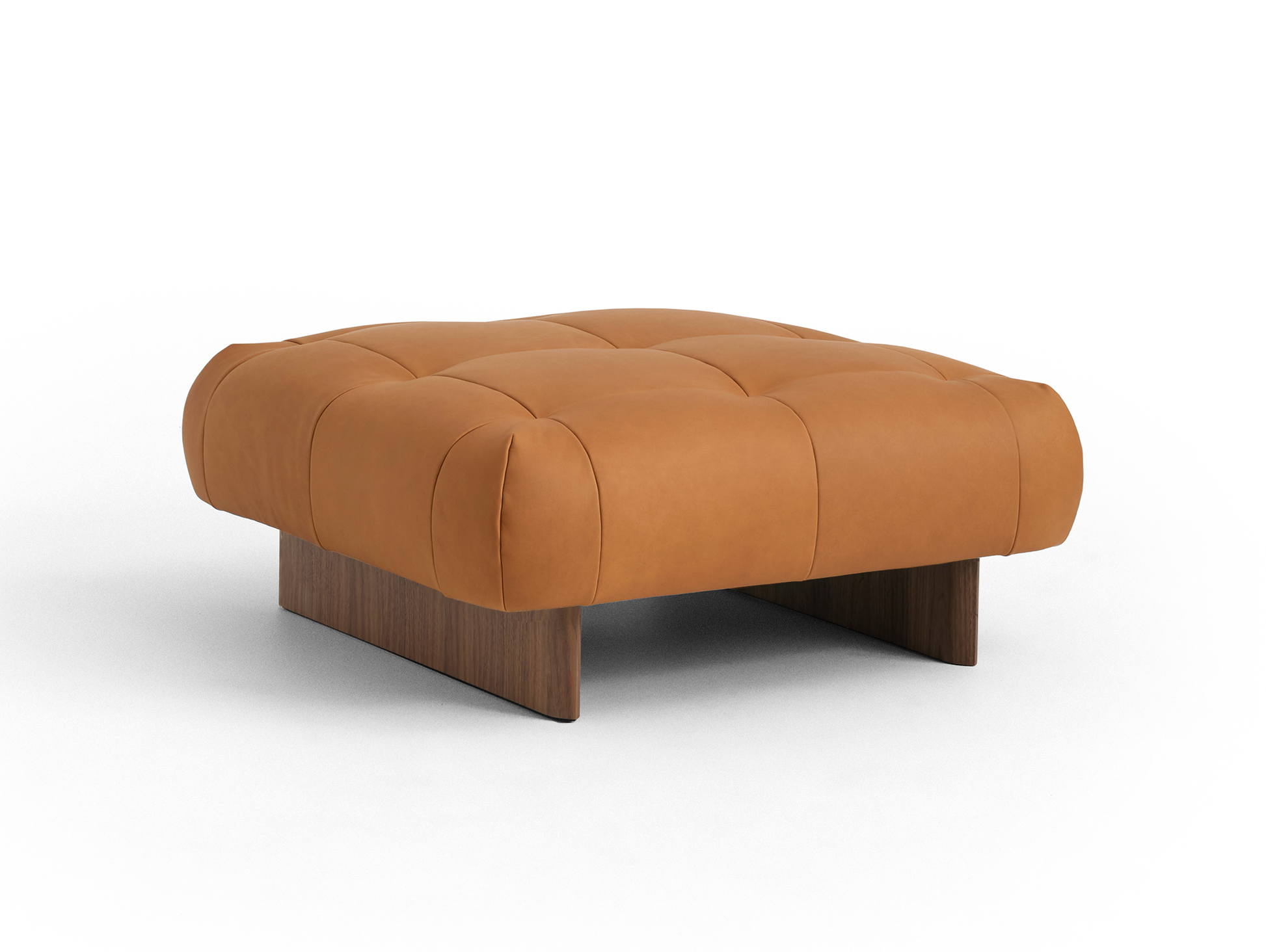 Quilton Lift Ottoman by HAY - Lacquered Walnut / Sense Cognac Leather