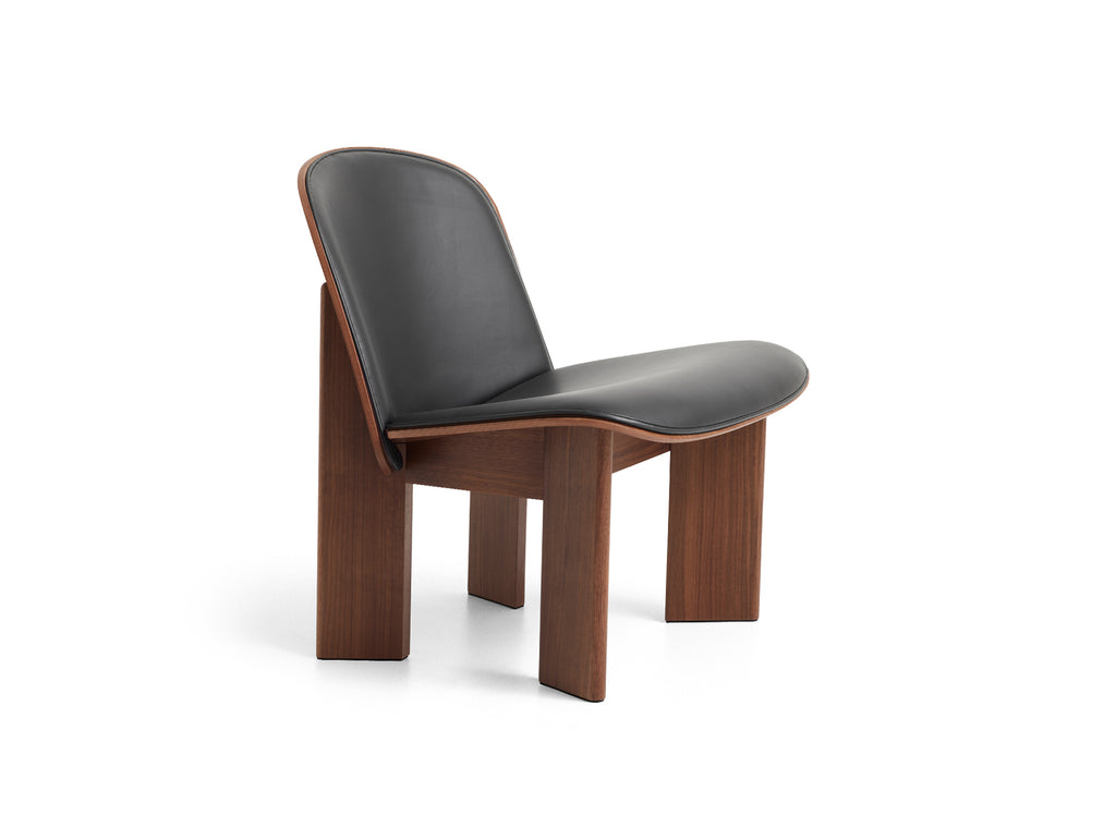 Chisel Lounge Chair (Front Upholstery) by HAY - Lacquered Walnut / Black Sense Leather