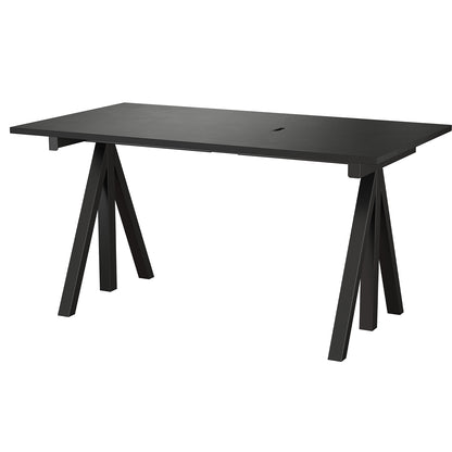 String Work Desk by String - 140 x 78 / Black Frame / Black Lacquered MDF Desktop