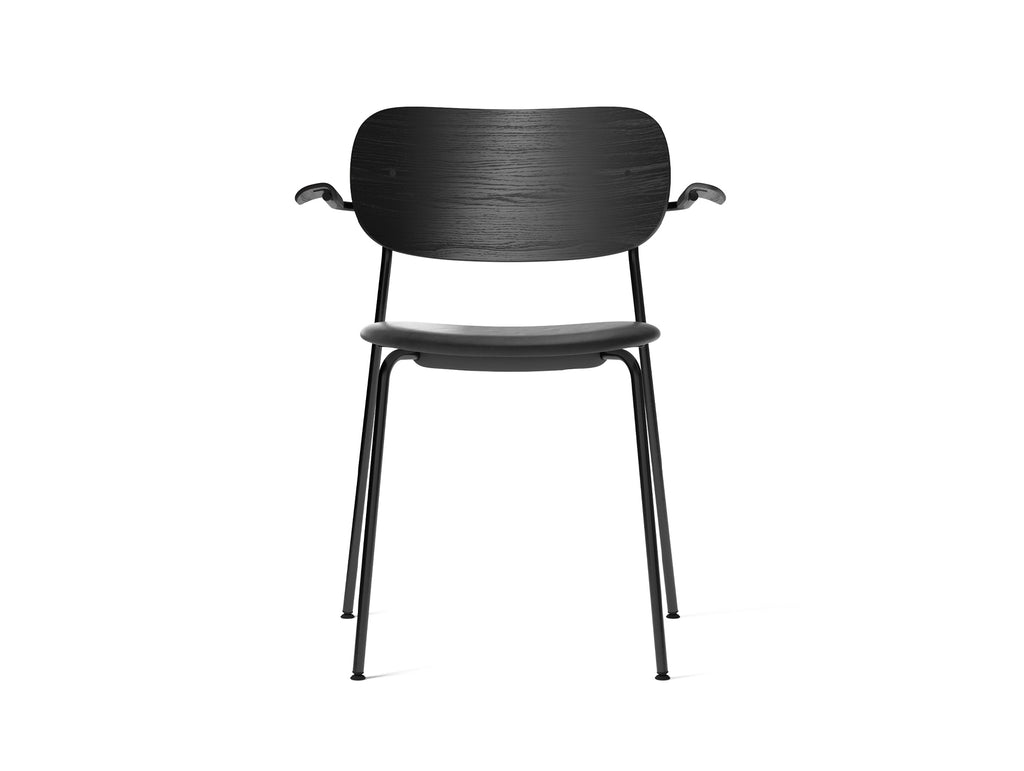 Co Dining Chair Upholstered by Menu - With Armrest / Black Powder Coated Steel / Black Oak / Black Dakar Leather
