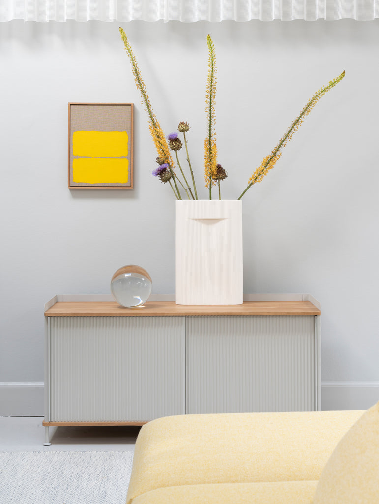 Enfold Sideboard by Muuto - Low / Lacquered Oak / Grey Lacquered Steel