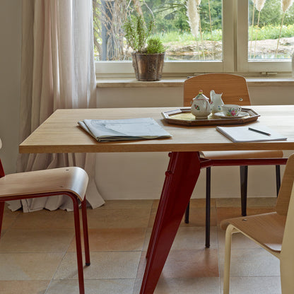 EM Table (Solid Oak Tabletop) by Vitra - Length 200 cm / Solid Oak Tabletop / Japanese Red Base