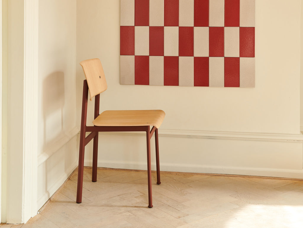 Loft Chair by Muuto - Lacquered Oak Veneer / Deep Red Steel Base
