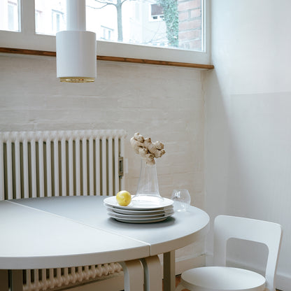 A110 Hand Grenade Pendant Light by Artek - White Powder Coated Steel Shade with Brass Plated Ring