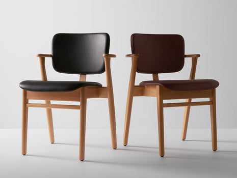 Domus Chair Upholstered by Artek - Frame: Lacquered Oak / Seat and Back: Black Prestige Leather
