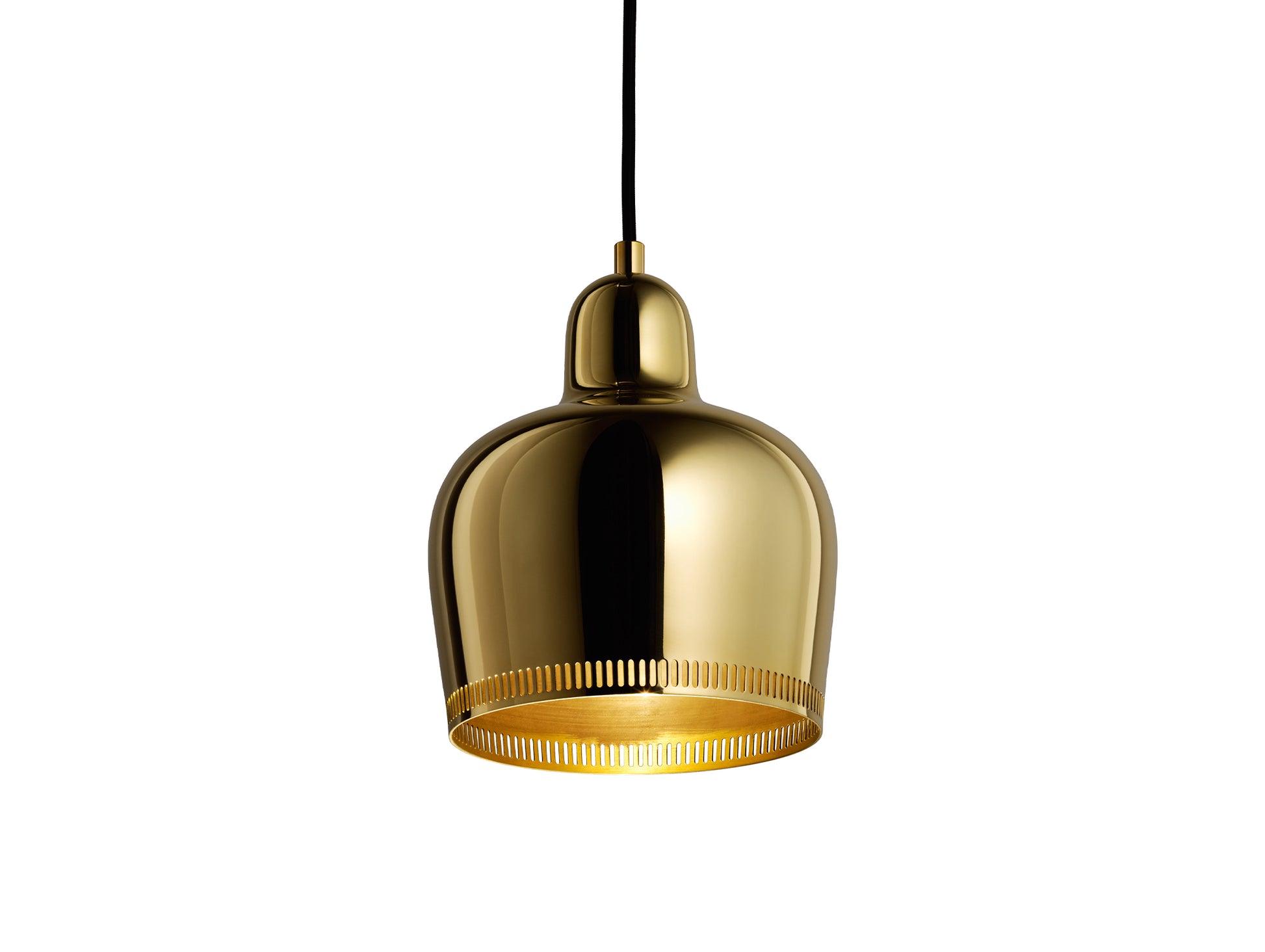A330S Golden Bell Pendant Light by Artek - Savoy Edition : Polished Brass with Raw Brass Interior and Black Cable