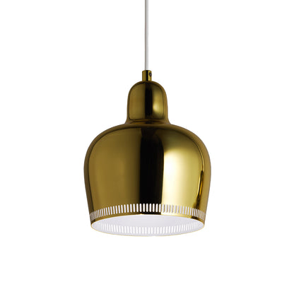 A330S Golden Bell Pendant Light by Artek - Polished Brass with White Coated Interior and White Cable