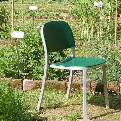 1 Inch Side Chair by Emeco - Hand Brushed Aluminium / Green