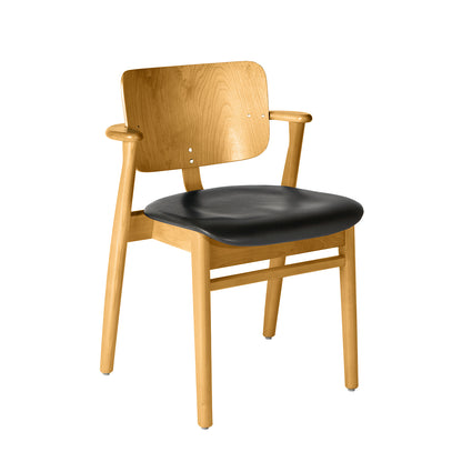 Domus Chair Upholstered by Artek - Frame: Honey Stained Birch / Seat: Black Prestige Leather