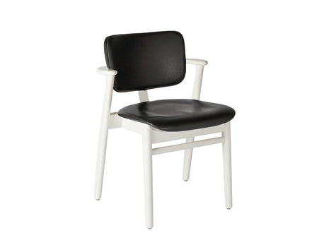 Domus Chair Upholstered by Artek - Frame: White Lacquered Birch / Seat and Back: Black Prestige Leather