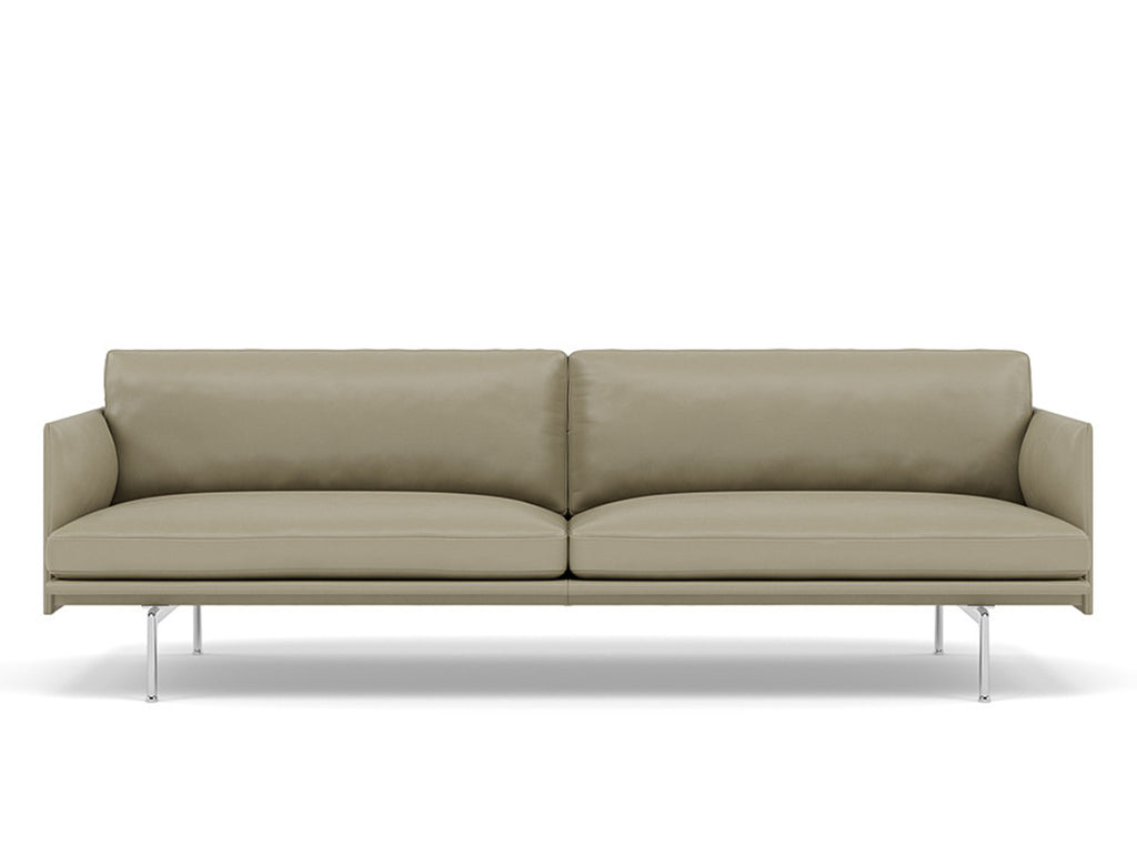 Muuto Outline 3 Seater Sofa - Polished Aluminium Base / stone silk leather