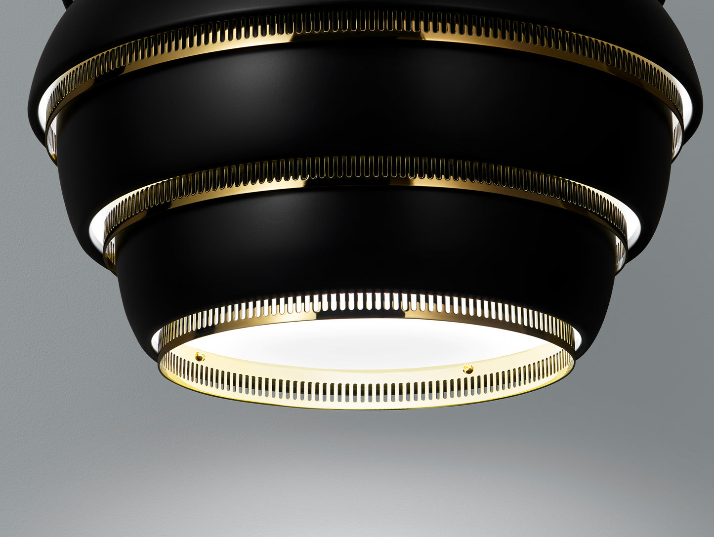 A331 Beehive Pendant Light by Artek - Black Aluminium Shade with Brass Rings
