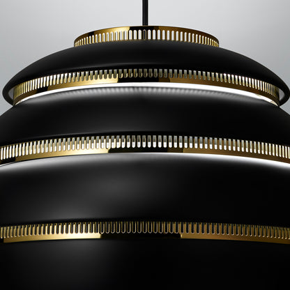 A331 Beehive Pendant Light by Artek - Black Aluminium Shade with Brass Rings