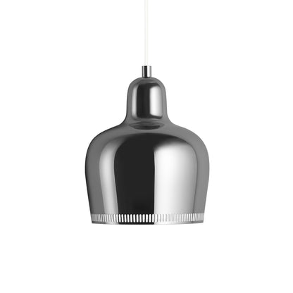 A330S Golden Bell Pendant Light by Artek - Chromed Steel with White Coated Interior and White Cable