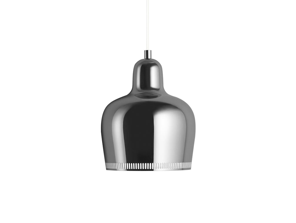 A330S Golden Bell Pendant Light by Artek - Chromed Steel with White Coated Interior and White Cable