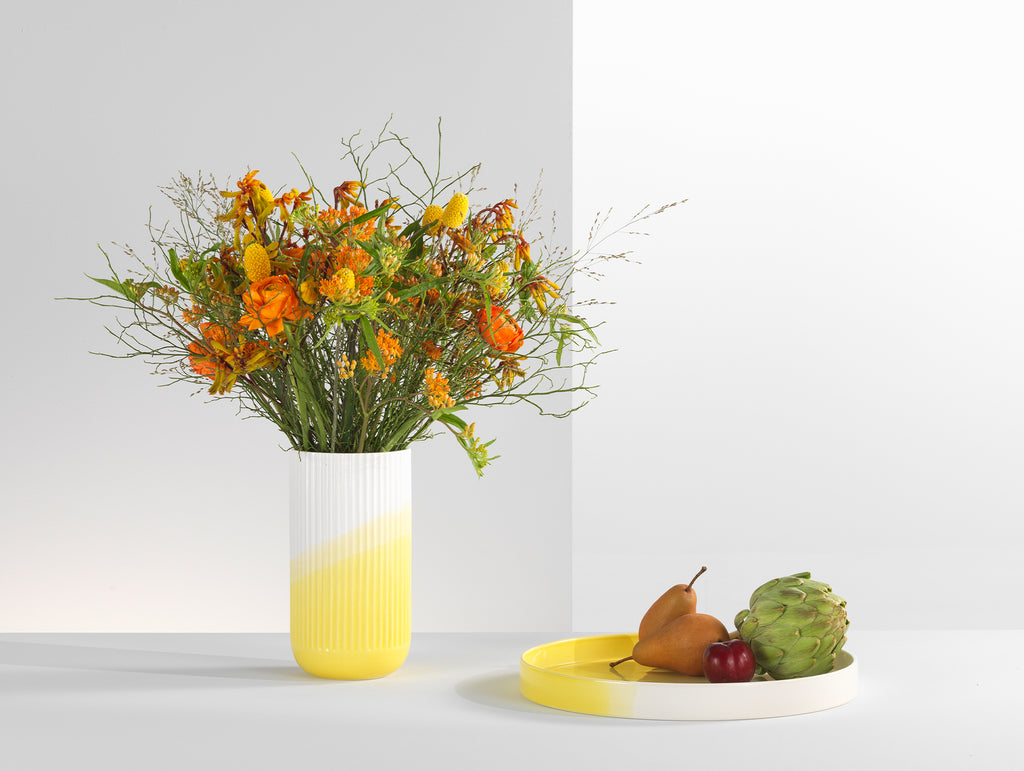 Herringbone Vessels by Vitra - Yellow Ribbed Vase / Yellow Tray