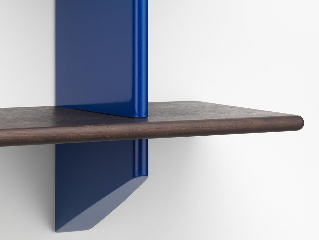 Rayonnage Mural by Vitra - Dark Stained Solid Oak Shelves /  Bleu Marcoule Wall Brackets