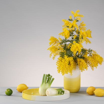 Herringbone Vessels by Vitra - Yellow Ribbed Vase and Tray