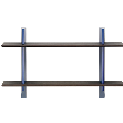 Rayonnage Mural by Vitra - Dark Stained Solid Oak Shelves /  Bleu Marcoule Wall Brackets