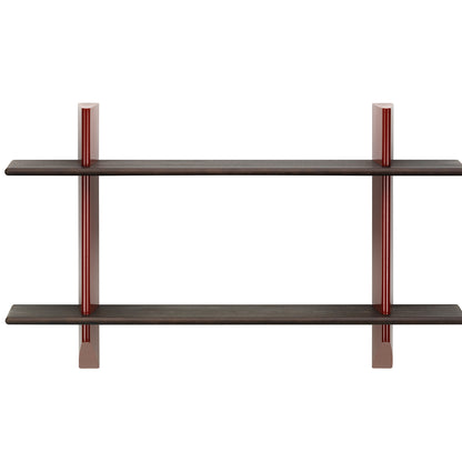 Rayonnage Mural by Vitra - Dark Stained Solid Oak Shelves / Japanese Red Wall Brackets