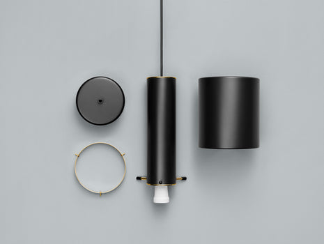 A110 Hand Grenade Pendant Light by Artek - Black Powder Coated Steel Shade with Brass Plated Ring
