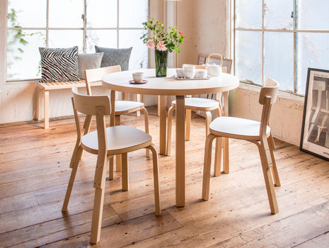 Aalto Table Round 90A by Artek - White HPL Top / Natural Lacquered Birch Legs