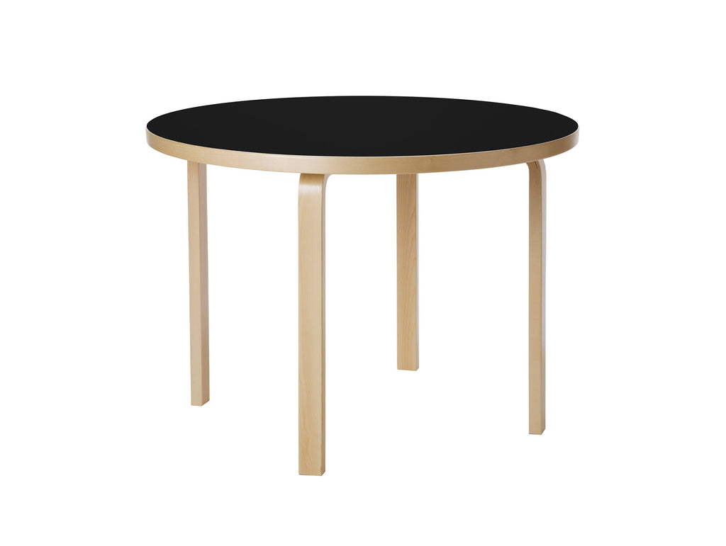 Aalto Table Round 90A by Artek - Black Linoleum Top / Natural Lacquered Birch Legs