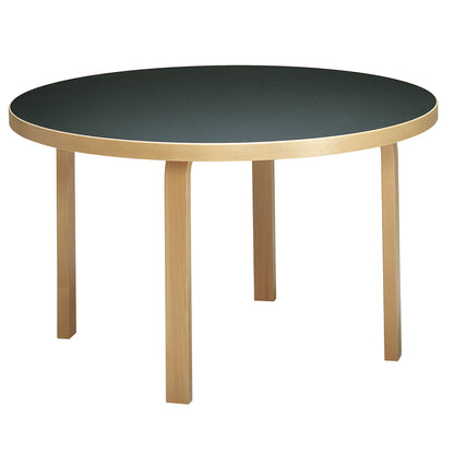 Aalto Table Round 91 by Artek -Black Linoleum Top / Natural Lacquered Birch Legs