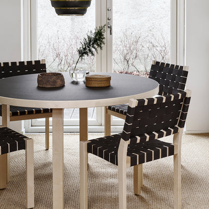 Aalto Table Round 91 by Artek - Black Linoleum Top / Natural Lacquered Birch Legs