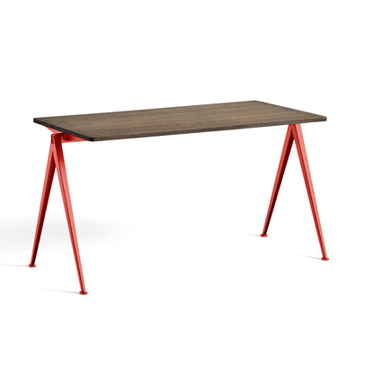 Pyramid Table 01 by HAY - Length: 140 cm / Width: 65 cm / Smoked Solid Oak / Tomato Red Frame