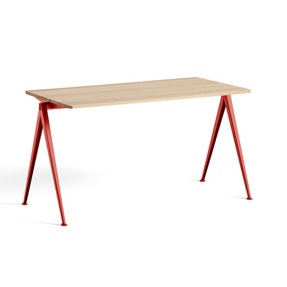 Pyramid Table 01 by HAY - Length: 140 cm / Width: 65 cm / Matt Lacquered Oak / Tomato Red Frame