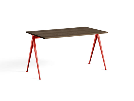 Pyramid Table 01 by HAY - Length: 140 cm / Width: 75 cm / Smoked Solid Oak / Tomato Red Frame