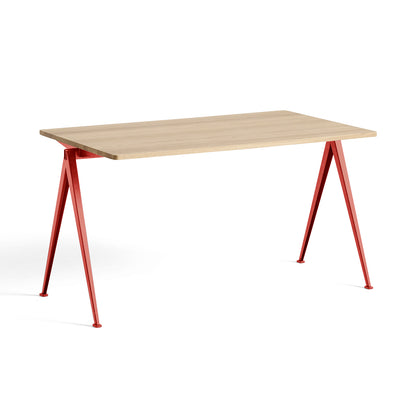 Pyramid Table 01 by HAY - Length: 140 cm / Width: 75 cm / Matt Lacquered Oak / Tomato Red Frame