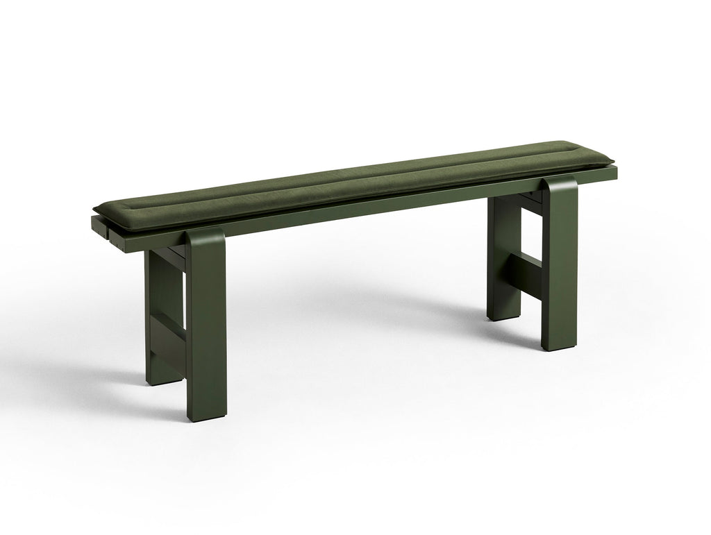 Weekday Bench with Cushion by HAY - Length: 140 cm / Olive Lacquered Pinewood with Olive Cushion
