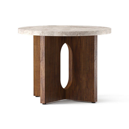 Androgyne Side Table, Ø50 - Kunis Breccia Stone Top / Walnut Veneer Base