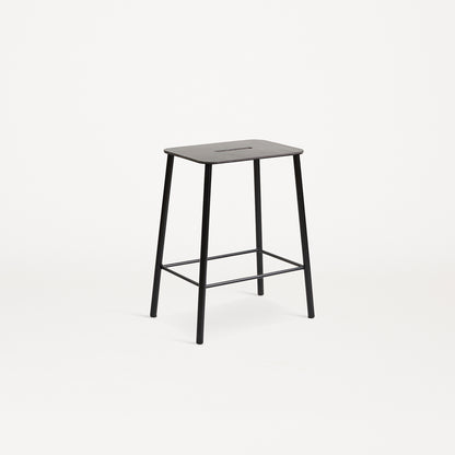 Adam Stool Leather by Frama  - H 50cm / Anthracite Leather Top / Black Powder Coated Steel Frame